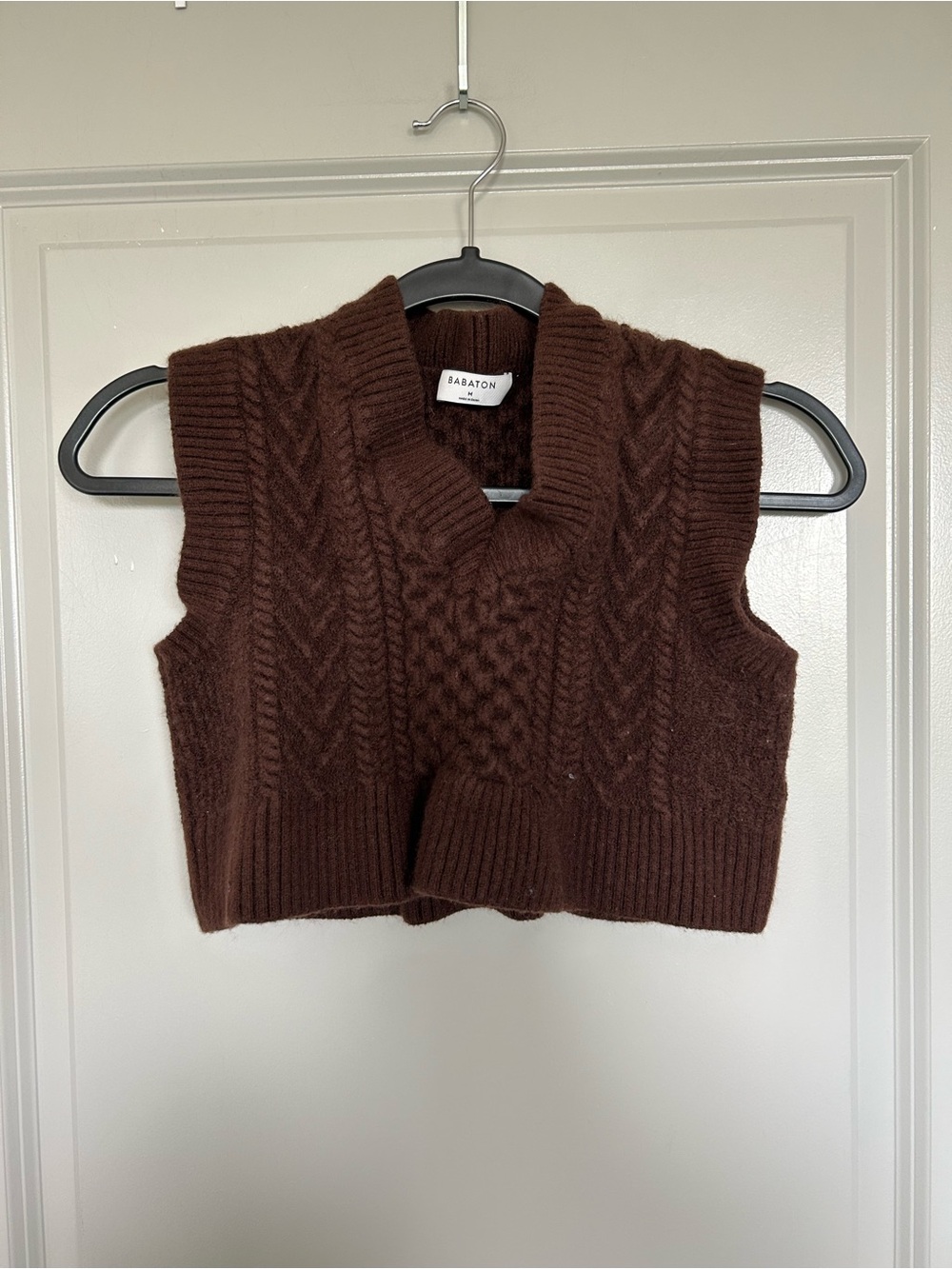 Babaton Chocolate Brown Cable Knit V-Neck Sweater Vest
